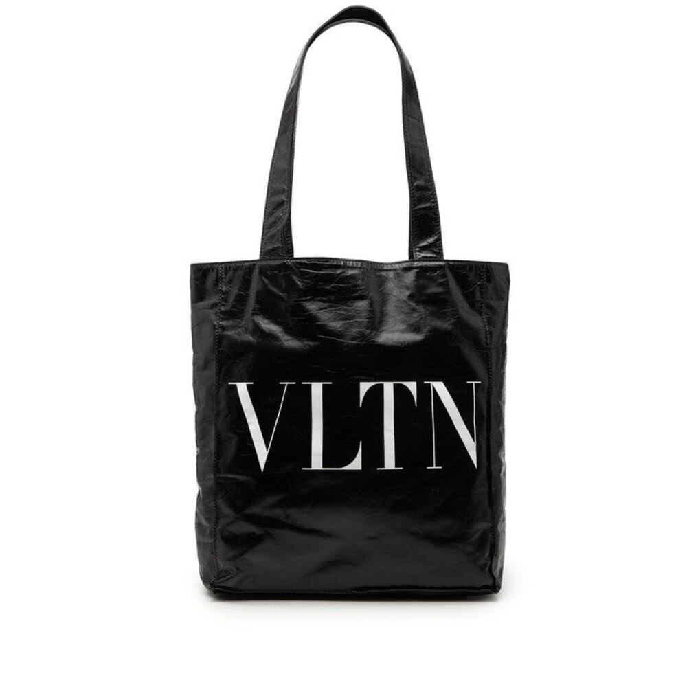 Valentino Leather VLTN Logo Tote Bag Black